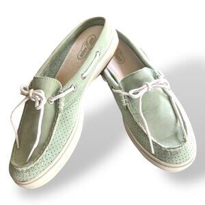 Women's Slip On Preppy Sperry Top Sider Boat Deck Shoes Leather Mint Green Sz 8